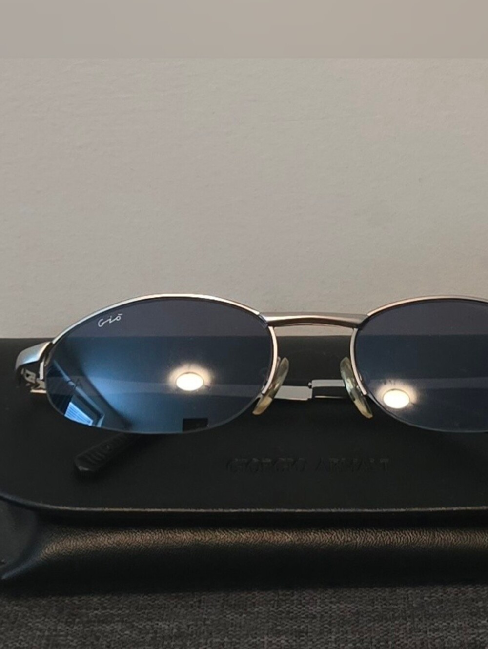 Vintage Giorgio Armani "Gio" Gunmetal Oval Sunglasses Made In Italy 90s Y2K